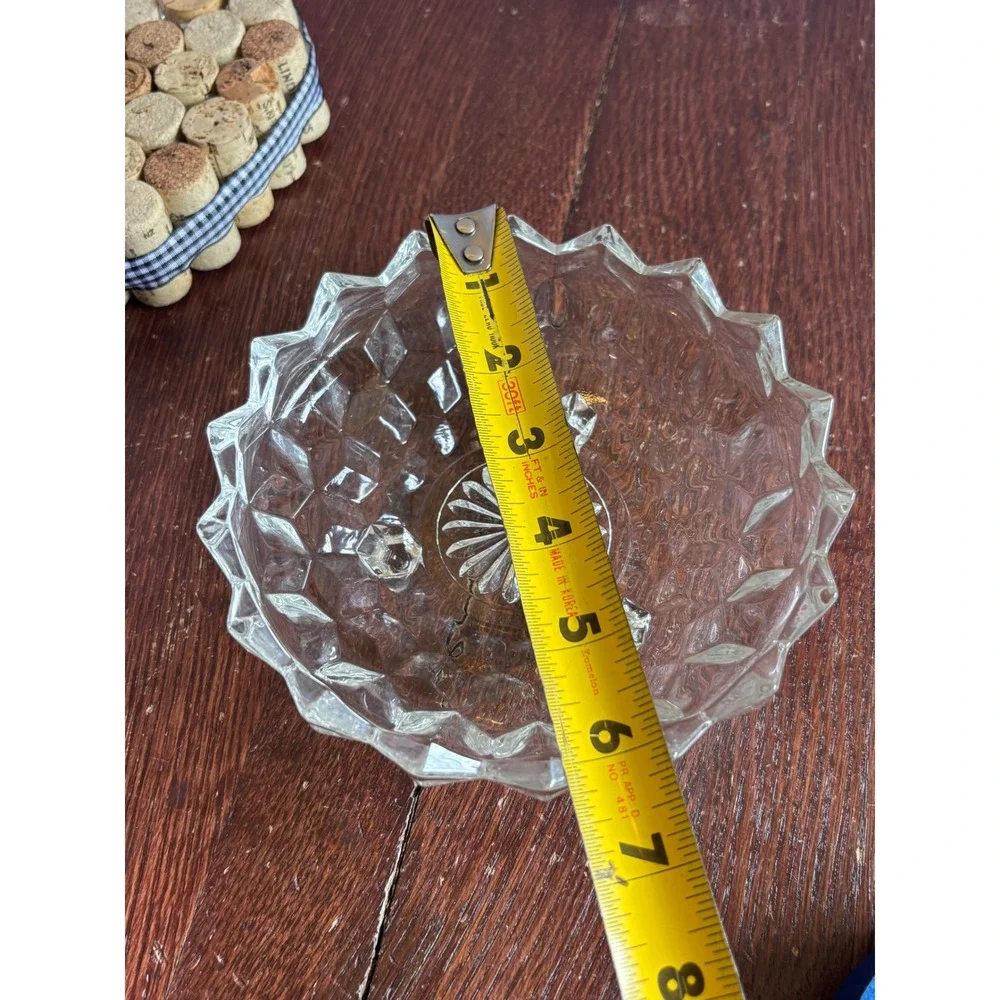 Vintage Clear Pressed Glass Footed Candy Dish Sawtooth Diamond Point Bowl 6 inch